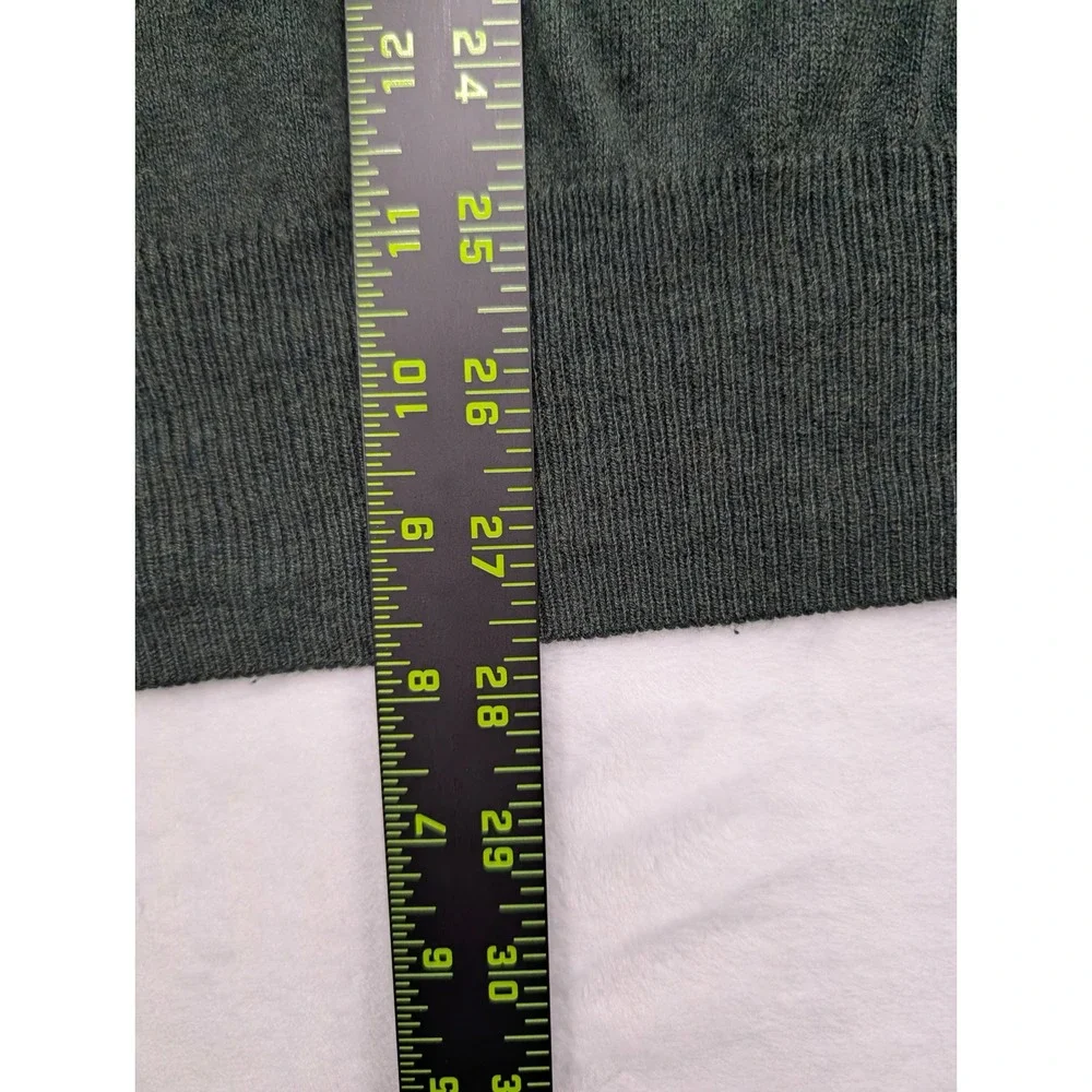 Orvis Mens Large Dark Green Cotton Silk Cashmere Quarter Zip Mock Neck Sweater